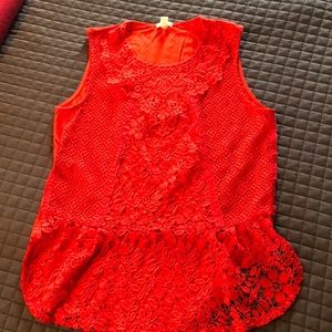 Unlined lace front, solid back peplum top